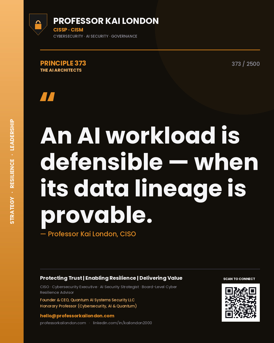 Professor Kai London principle 373: An AI workload is defensible — when its data lineage is provable.