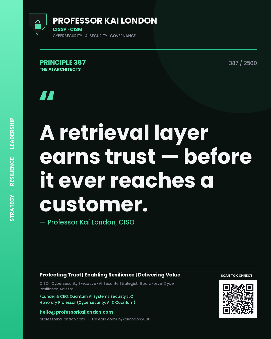 Professor Kai London principle 387: A retrieval layer earns trust — before it ever reaches a customer.