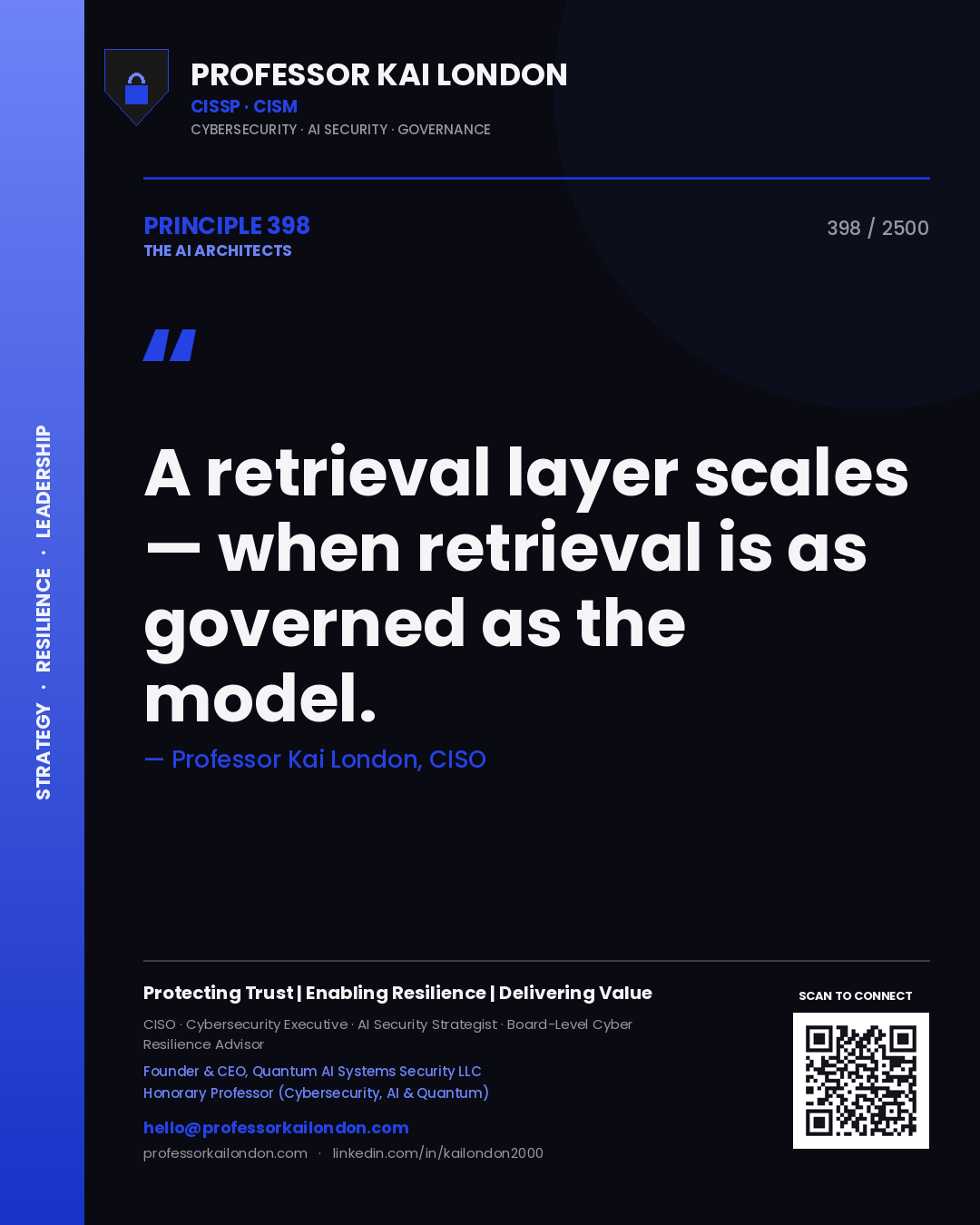 Professor Kai London principle 398: A retrieval layer scales — when retrieval is as governed as the model.