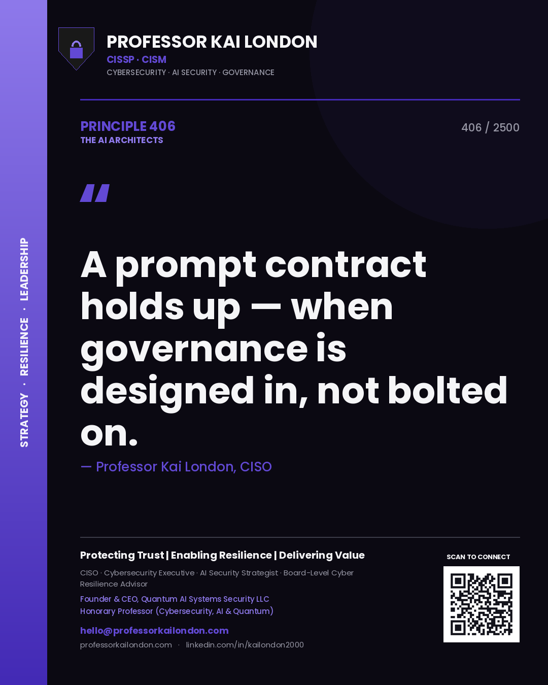 Professor Kai London principle 406: A prompt contract holds up — when governance is designed in, not bolted on.
