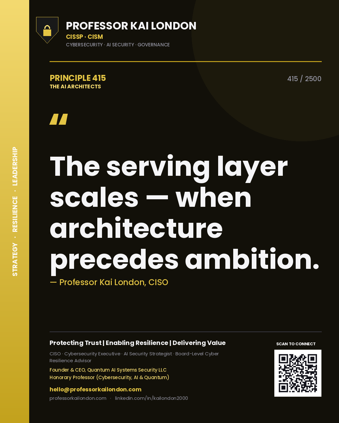 Professor Kai London principle 415: The serving layer scales — when architecture precedes ambition.