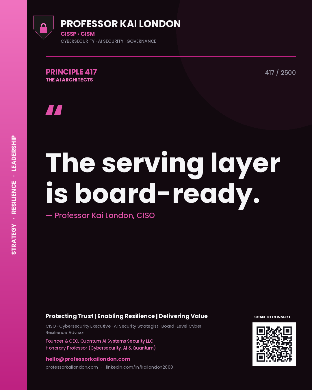 Professor Kai London principle 417: The serving layer is board-ready.