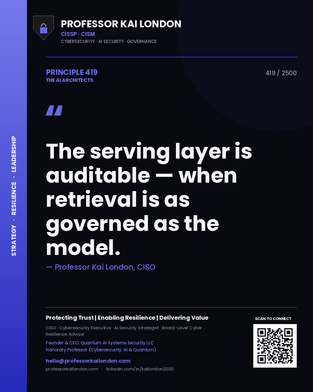 Professor Kai London principle 419: The serving layer is auditable — when retrieval is as governed as the model.