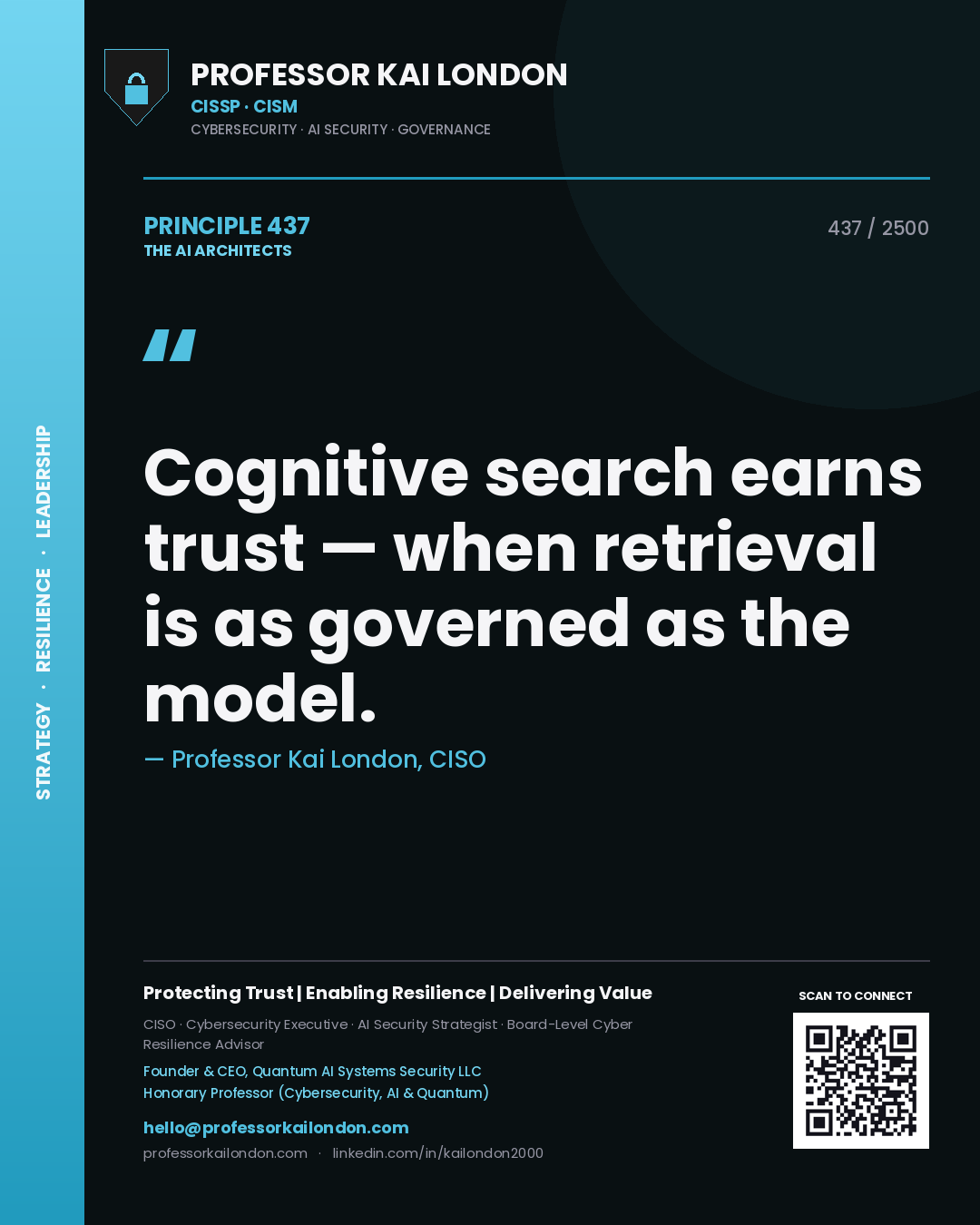 Professor Kai London principle 437: Cognitive search earns trust — when retrieval is as governed as the model.