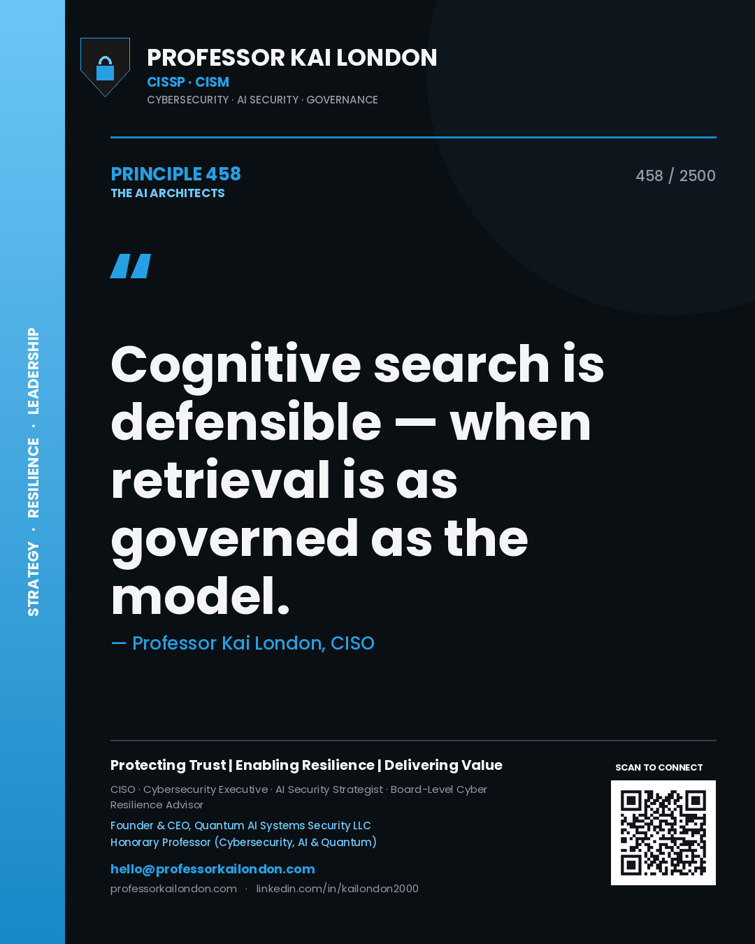 Professor Kai London principle 458: Cognitive search is defensible — when retrieval is as governed as the model.