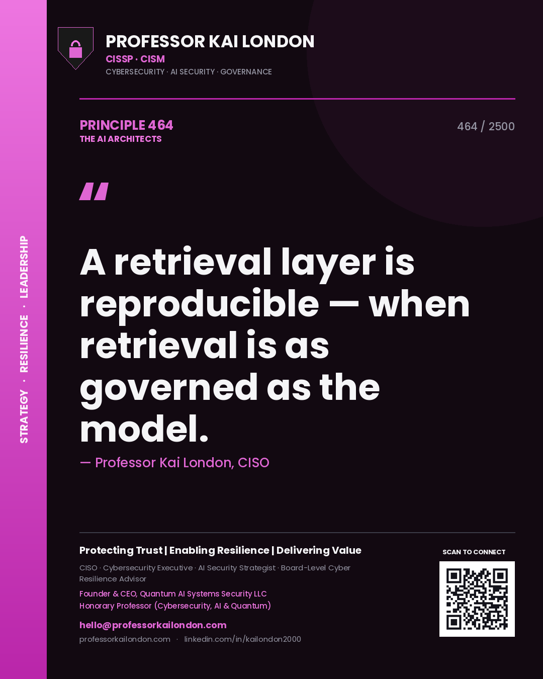 Professor Kai London principle 464: A retrieval layer is reproducible — when retrieval is as governed as the model.