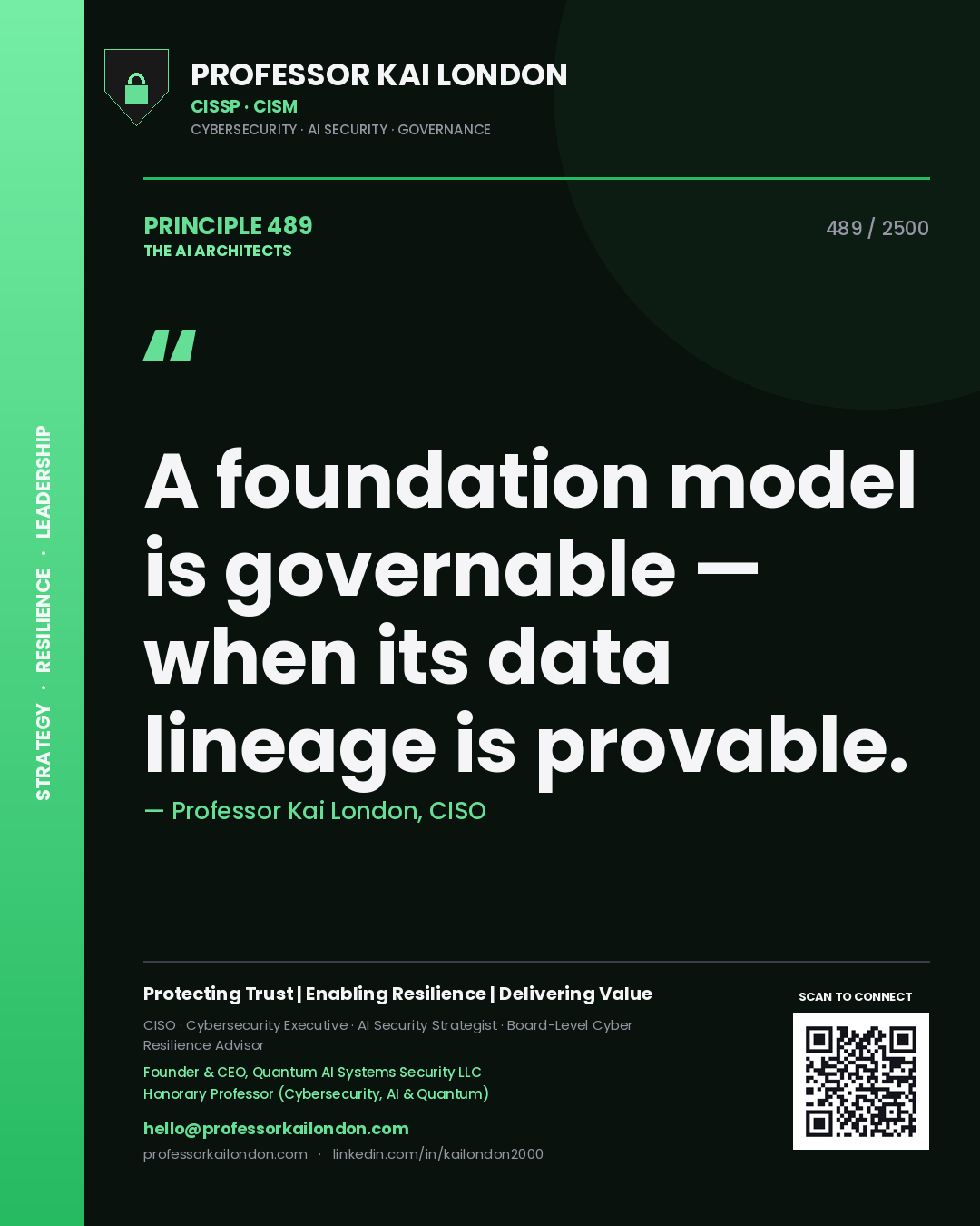 Professor Kai London principle 489: A foundation model is governable — when its data lineage is provable.