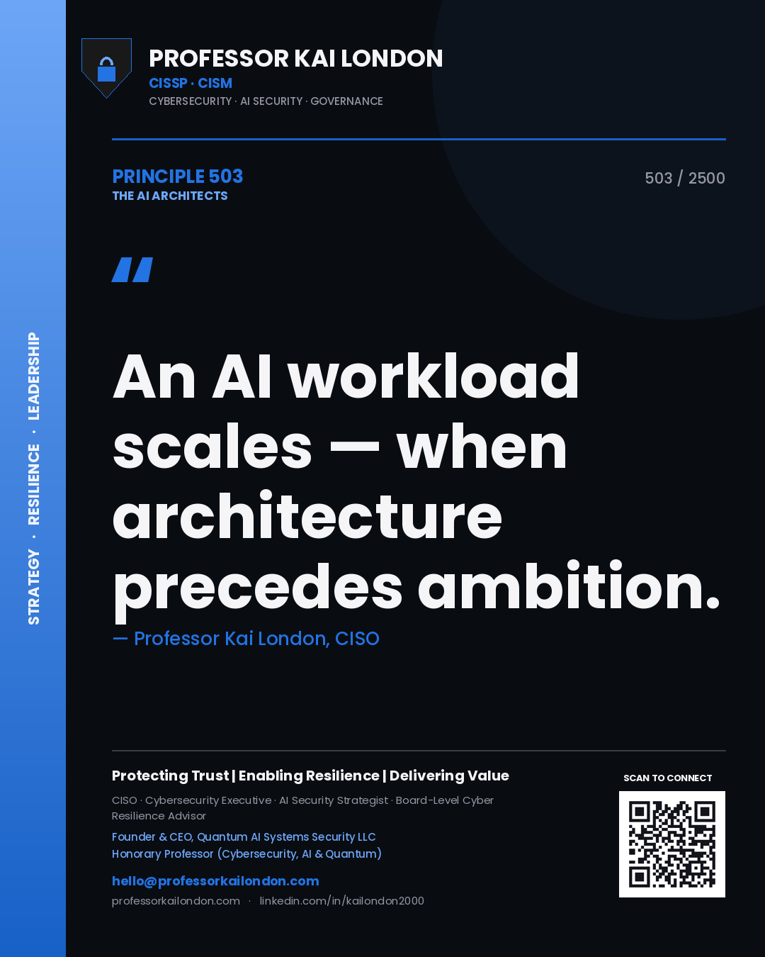Professor Kai London principle 503: An AI workload scales — when architecture precedes ambition.