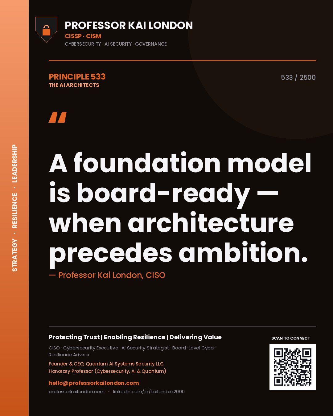 Professor Kai London principle 533: A foundation model is board-ready — when architecture precedes ambition.