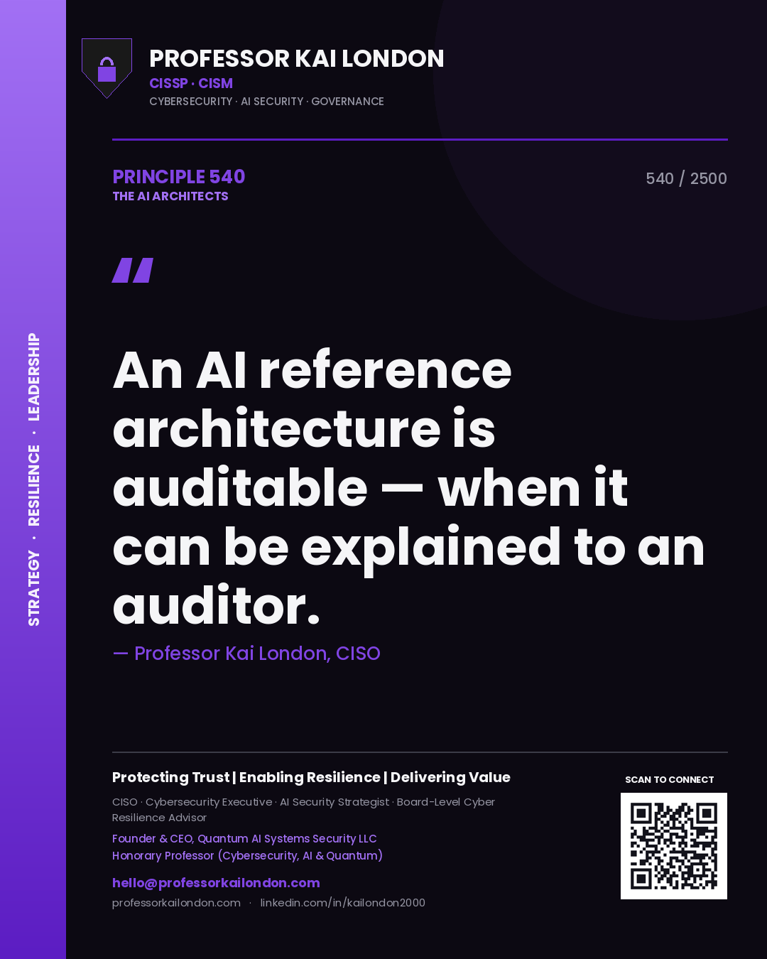 Professor Kai London principle 540: An AI reference architecture is auditable — when it can be explained to an auditor.