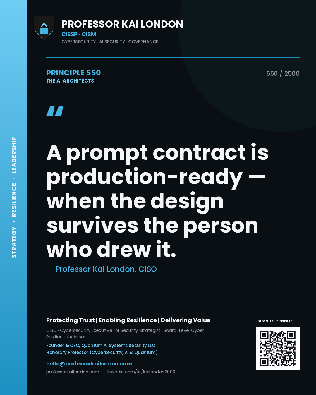 Professor Kai London principle 550: A prompt contract is production-ready — when the design survives the person who drew it.