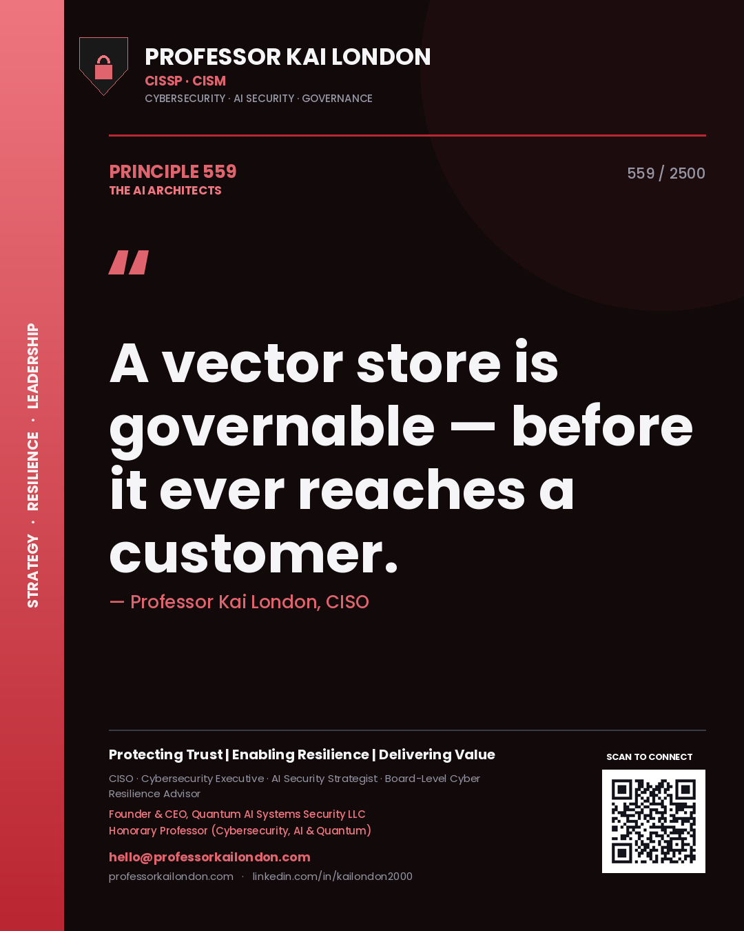 Professor Kai London principle 559: A vector store is governable — before it ever reaches a customer.