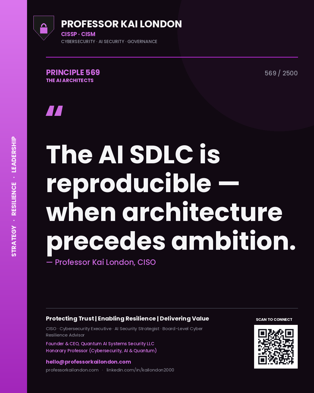 Professor Kai London principle 569: The AI SDLC is reproducible — when architecture precedes ambition.