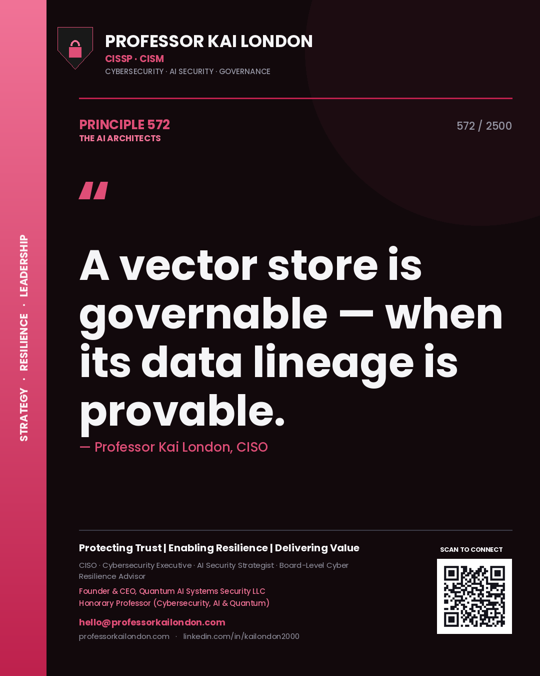 Professor Kai London principle 572: A vector store is governable — when its data lineage is provable.