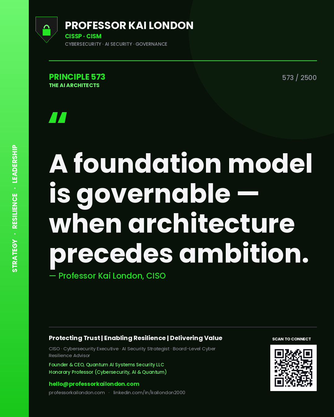 Professor Kai London principle 573: A foundation model is governable — when architecture precedes ambition.