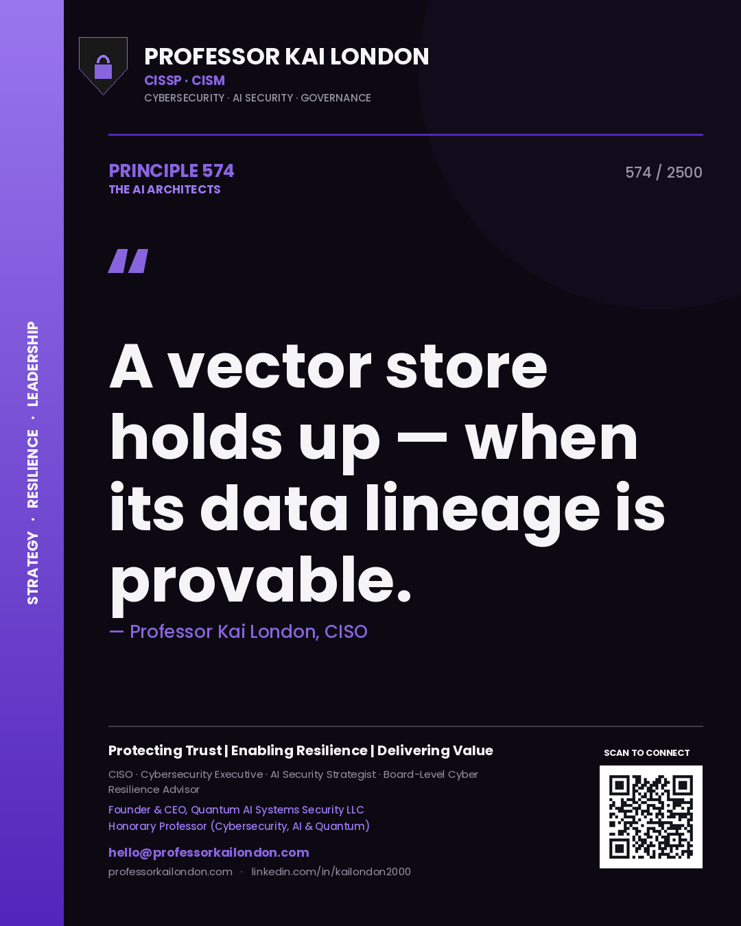 Professor Kai London principle 574: A vector store holds up — when its data lineage is provable.