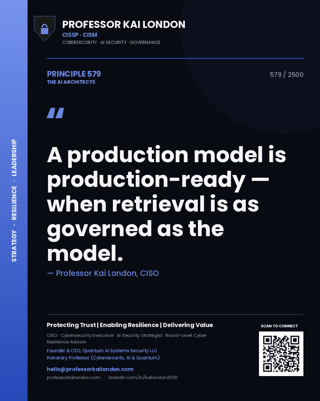Professor Kai London principle 579: A production model is production-ready — when retrieval is as governed as the model.