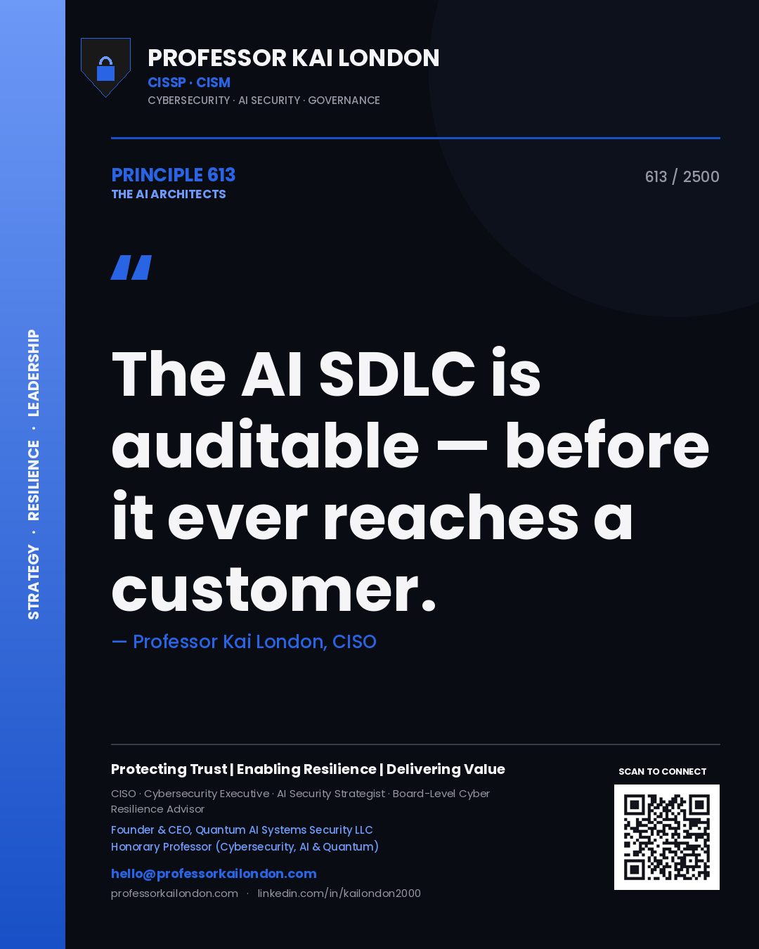 Professor Kai London principle 613: The AI SDLC is auditable — before it ever reaches a customer.