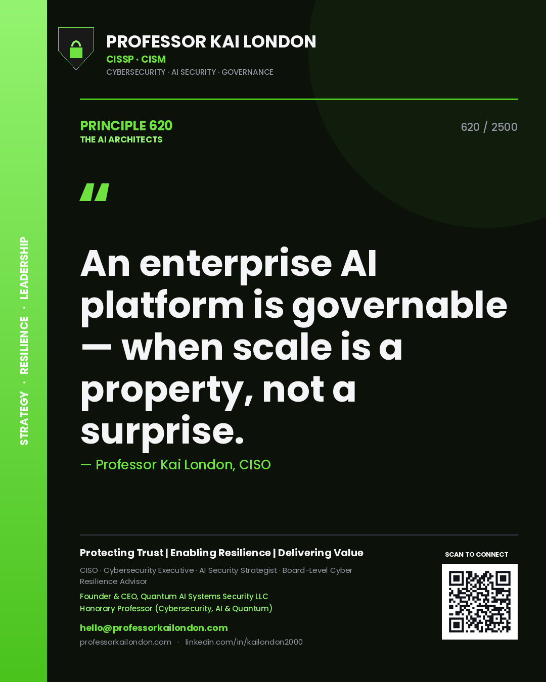 Professor Kai London principle 620: An enterprise AI platform is governable — when scale is a property, not a surprise.