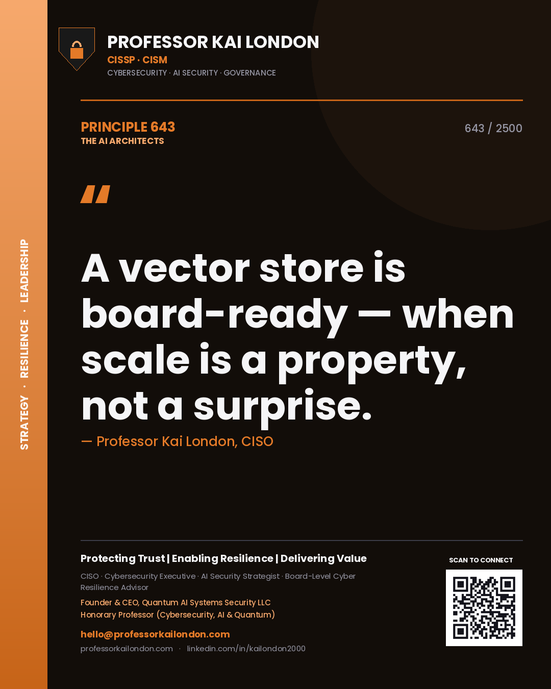 Professor Kai London principle 643: A vector store is board-ready — when scale is a property, not a surprise.