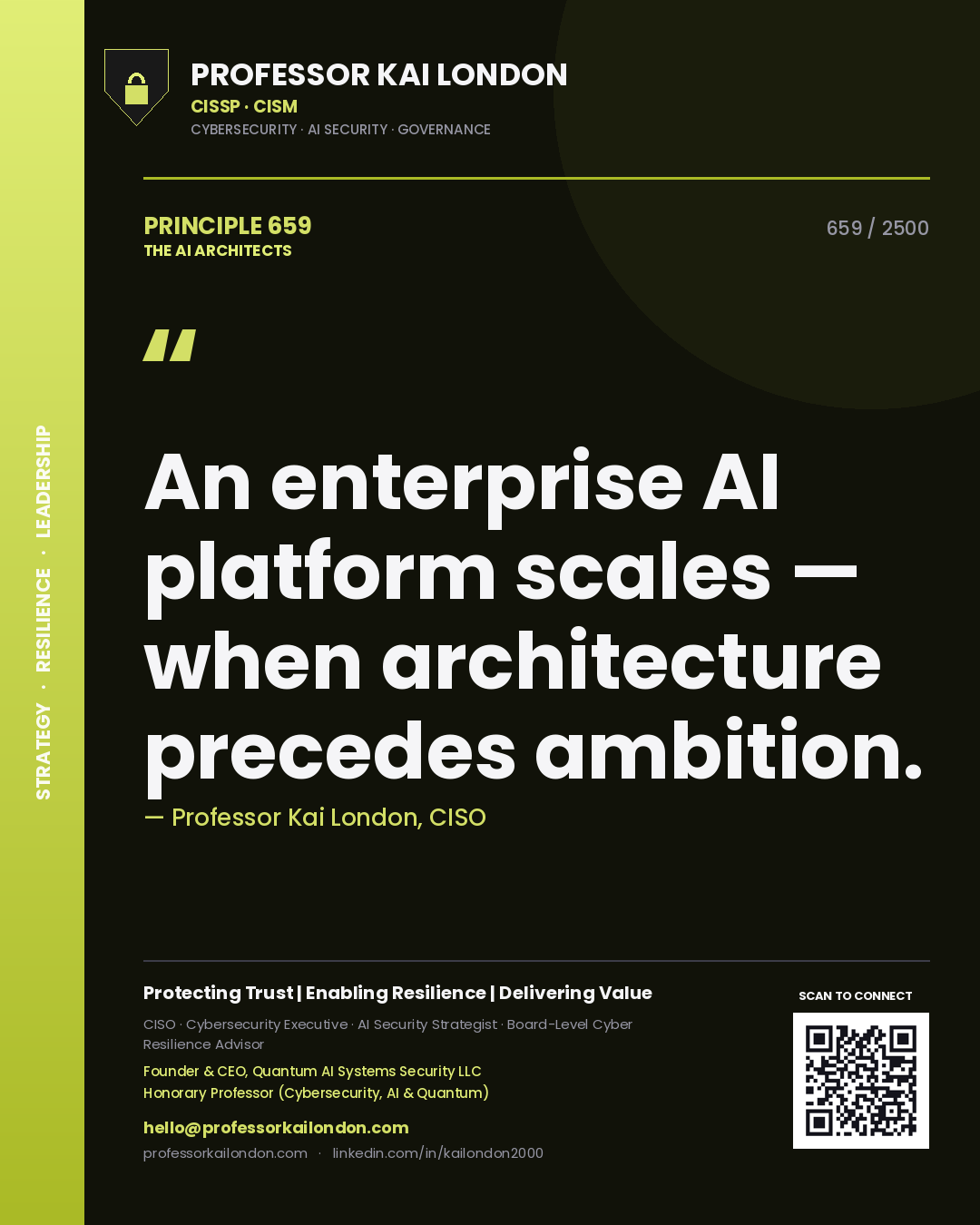 Professor Kai London principle 659: An enterprise AI platform scales — when architecture precedes ambition.