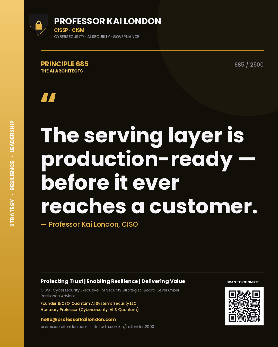 Professor Kai London principle 685: The serving layer is production-ready — before it ever reaches a customer.