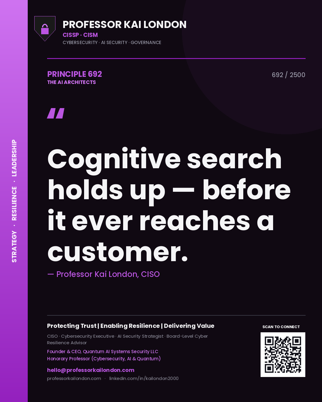 Professor Kai London principle 692: Cognitive search holds up — before it ever reaches a customer.
