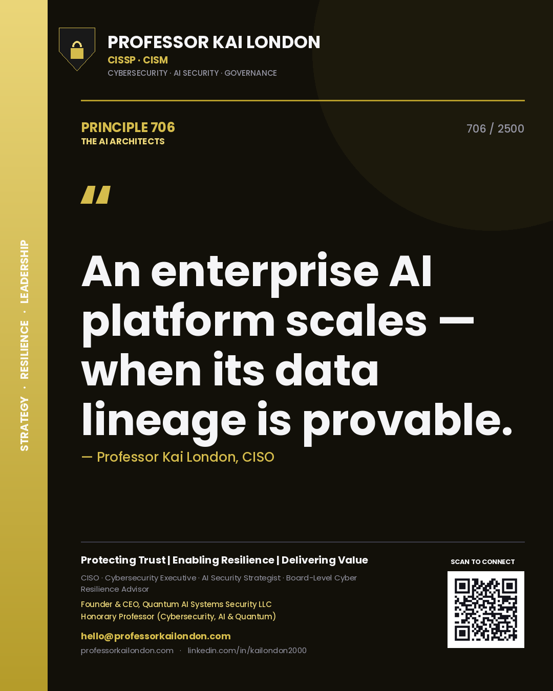 Professor Kai London principle 706: An enterprise AI platform scales — when its data lineage is provable.