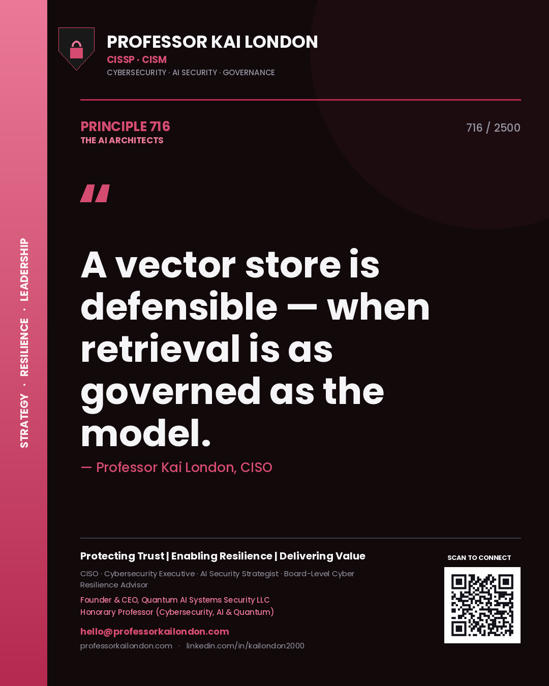 Professor Kai London principle 716: A vector store is defensible — when retrieval is as governed as the model.