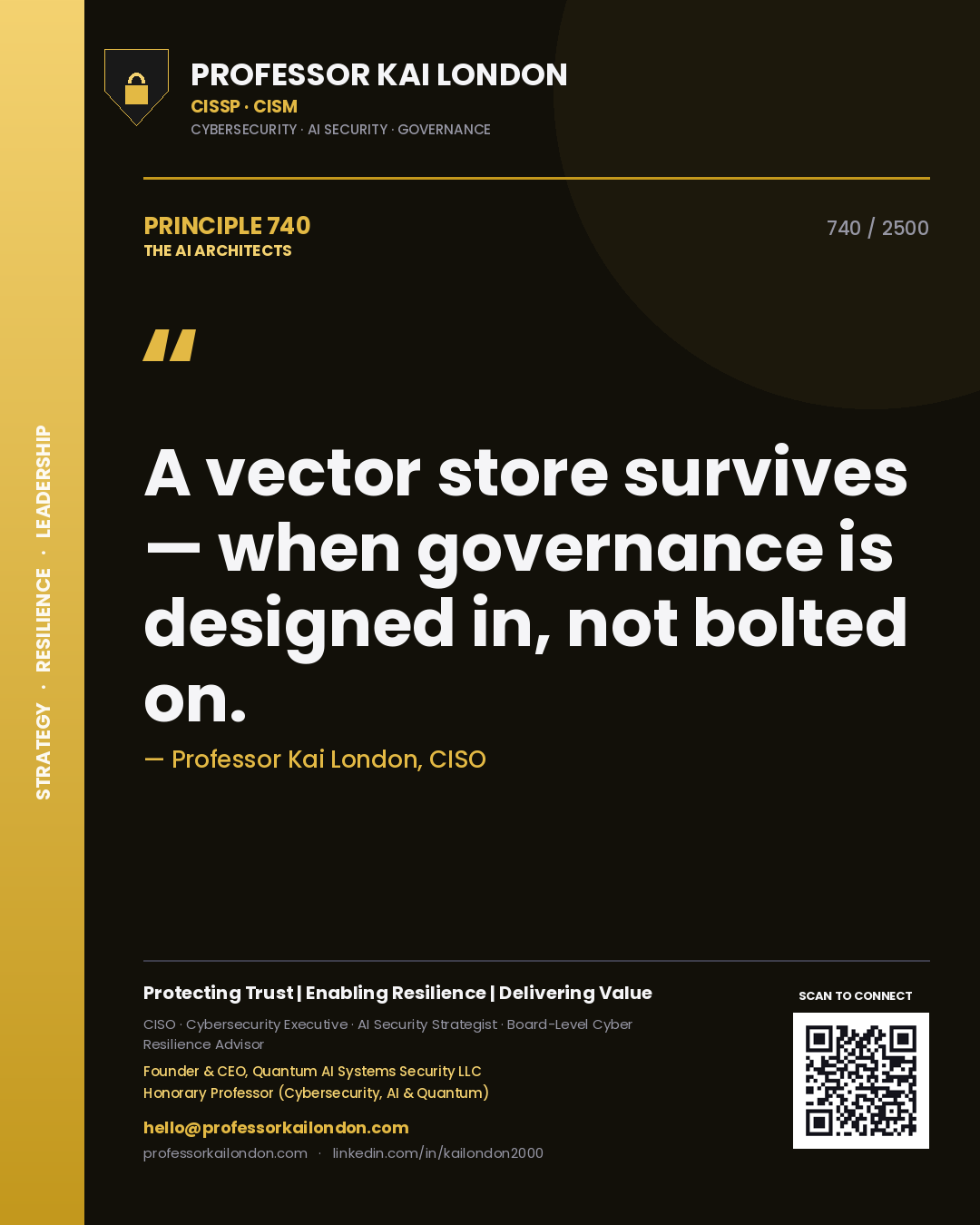 Professor Kai London principle 740: A vector store survives — when governance is designed in, not bolted on.