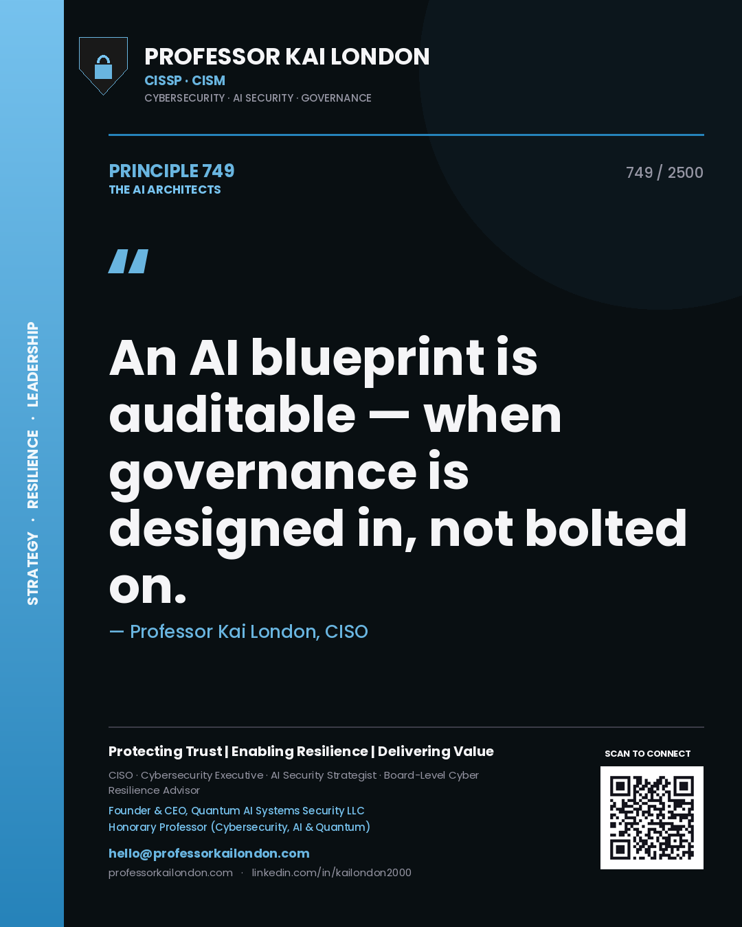 Professor Kai London principle 749: An AI blueprint is auditable — when governance is designed in, not bolted on.