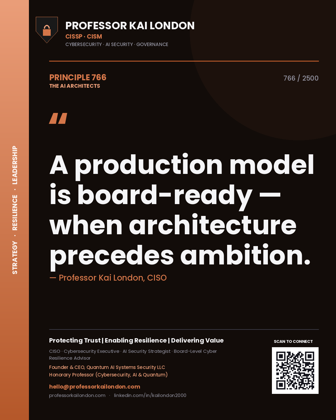 Professor Kai London principle 766: A production model is board-ready — when architecture precedes ambition.