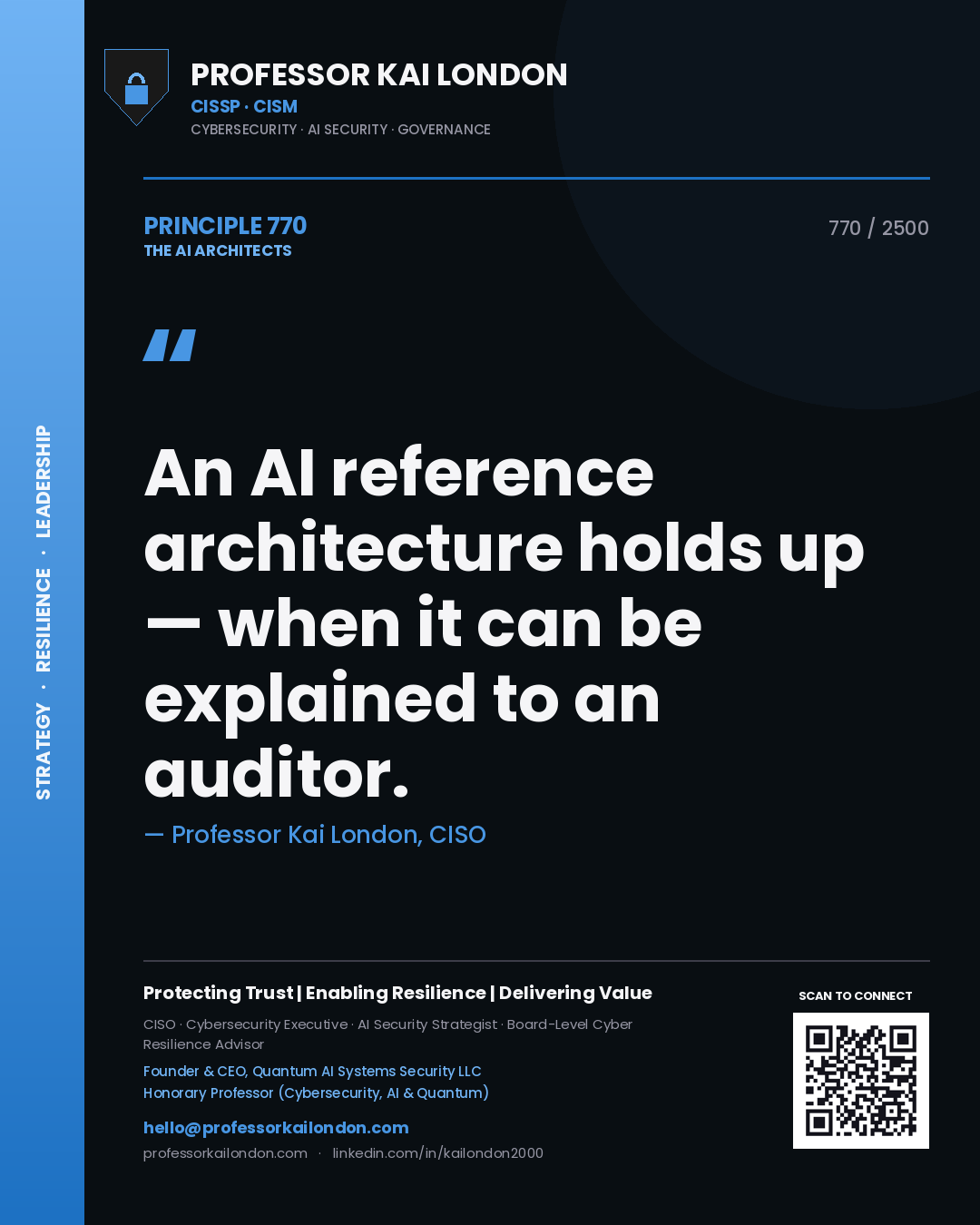 Professor Kai London principle 770: An AI reference architecture holds up — when it can be explained to an auditor.