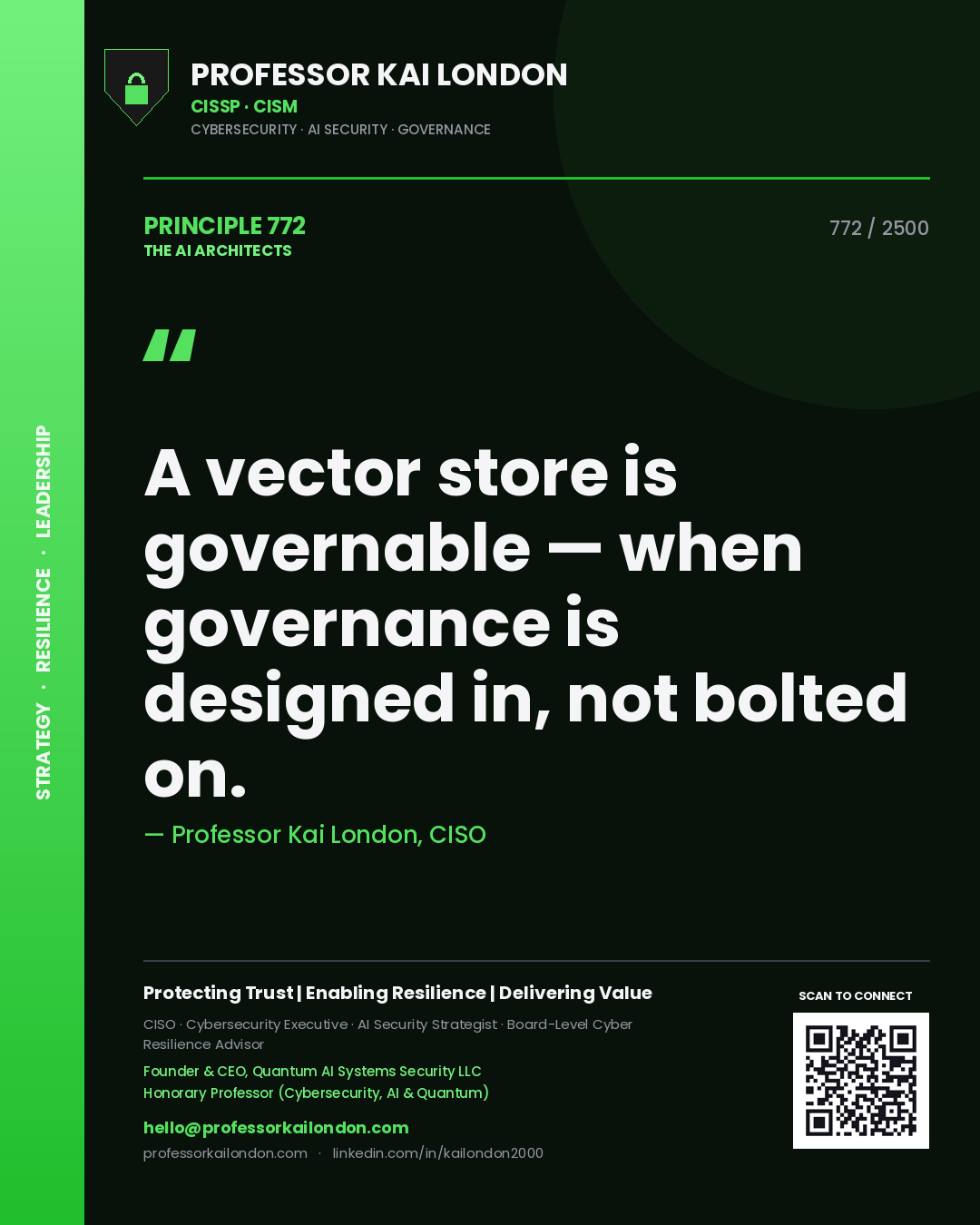 Professor Kai London principle 772: A vector store is governable — when governance is designed in, not bolted on.