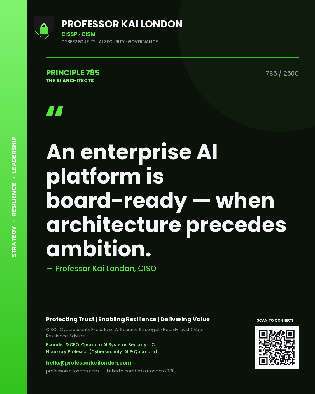 Professor Kai London principle 785: An enterprise AI platform is board-ready — when architecture precedes ambition.