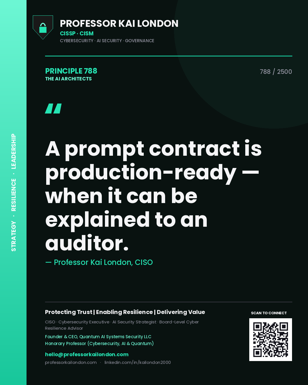 Professor Kai London principle 788: A prompt contract is production-ready — when it can be explained to an auditor.