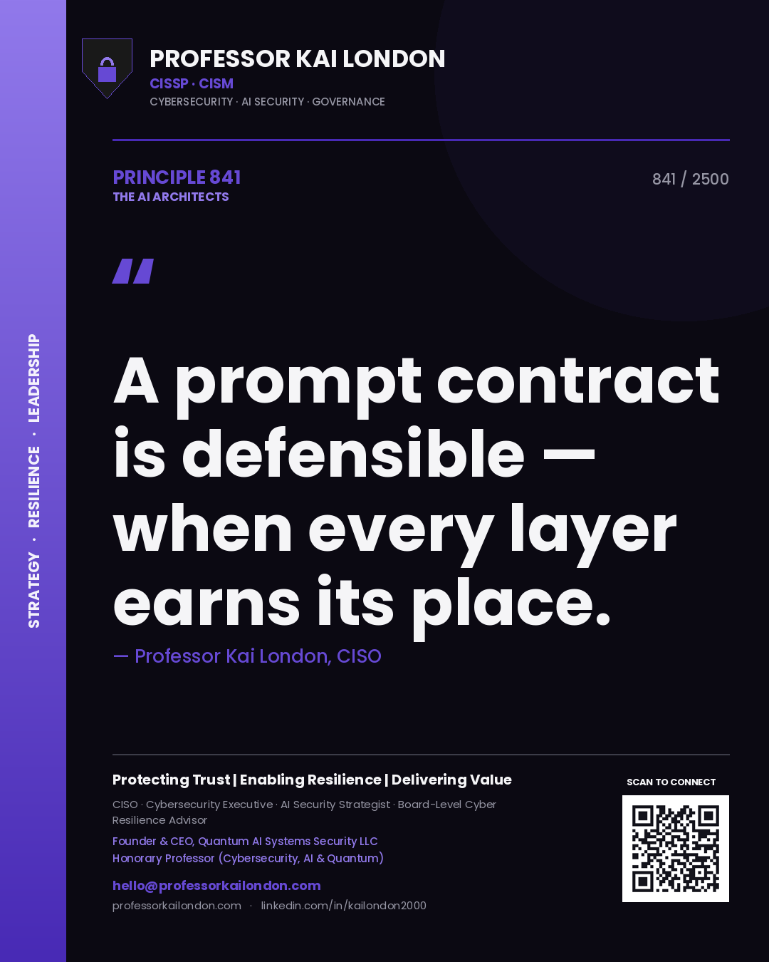 Professor Kai London principle 841: A prompt contract is defensible — when every layer earns its place.