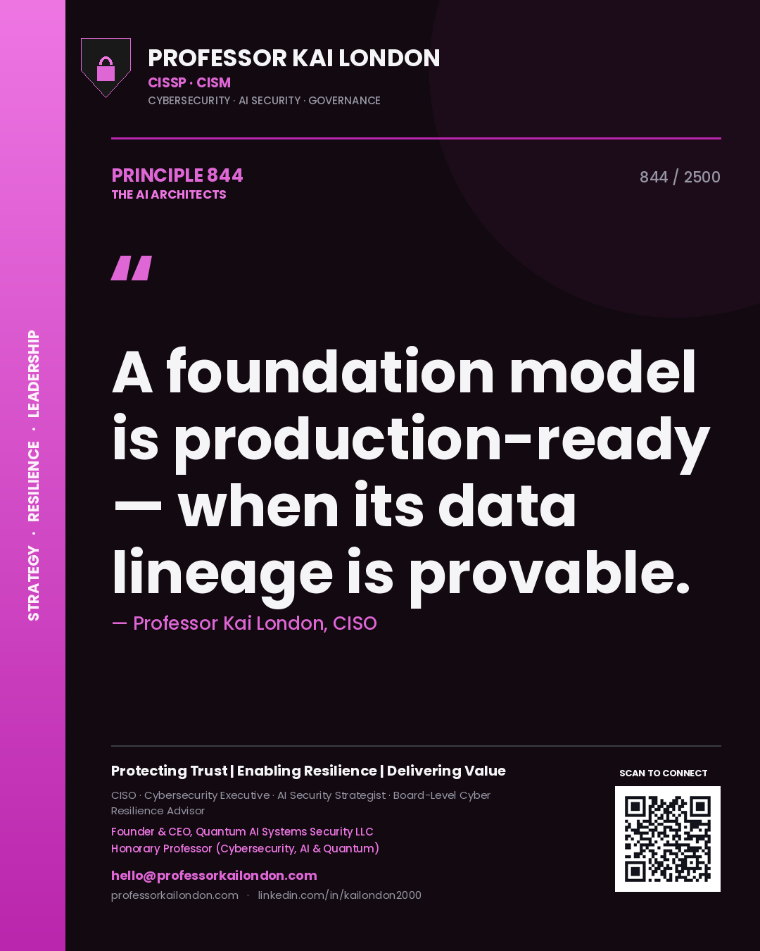 Professor Kai London principle 844: A foundation model is production-ready — when its data lineage is provable.