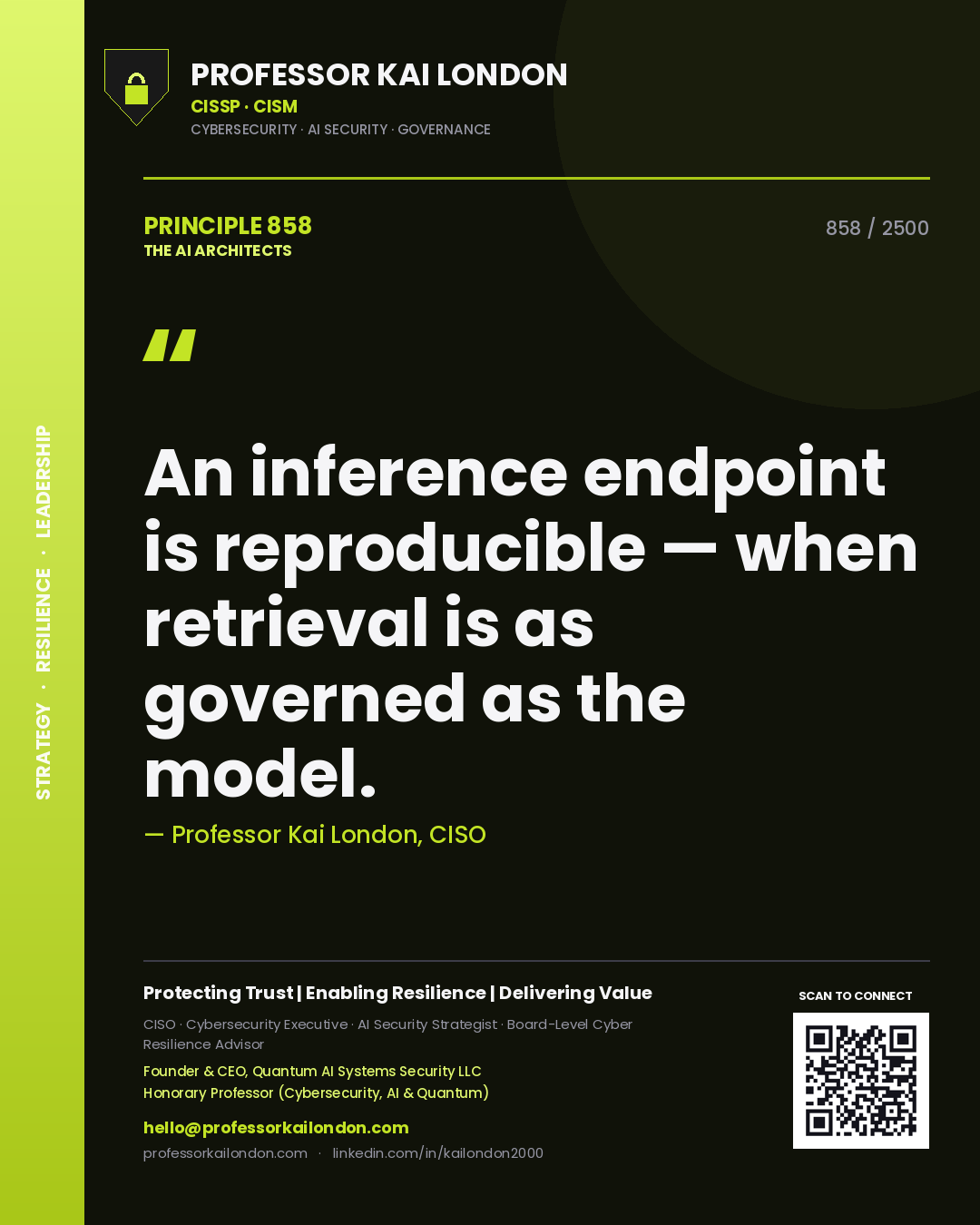 Professor Kai London principle 858: An inference endpoint is reproducible — when retrieval is as governed as the model.