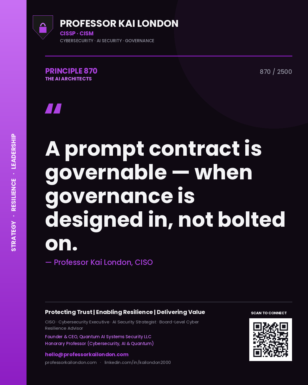 Professor Kai London principle 870: A prompt contract is governable — when governance is designed in, not bolted on.