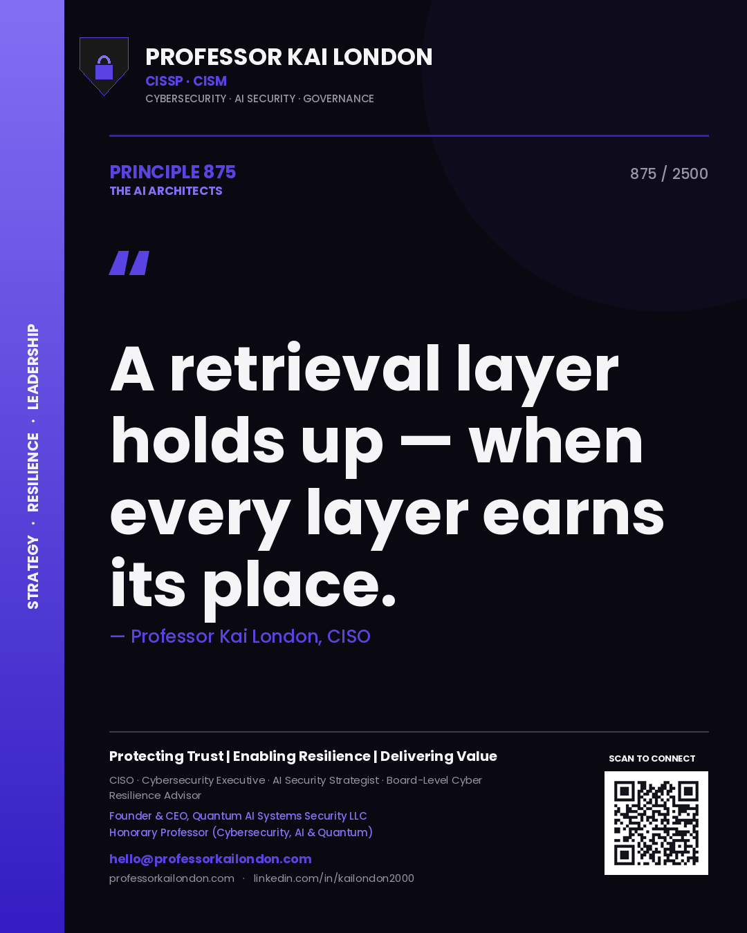Professor Kai London principle 875: A retrieval layer holds up — when every layer earns its place.