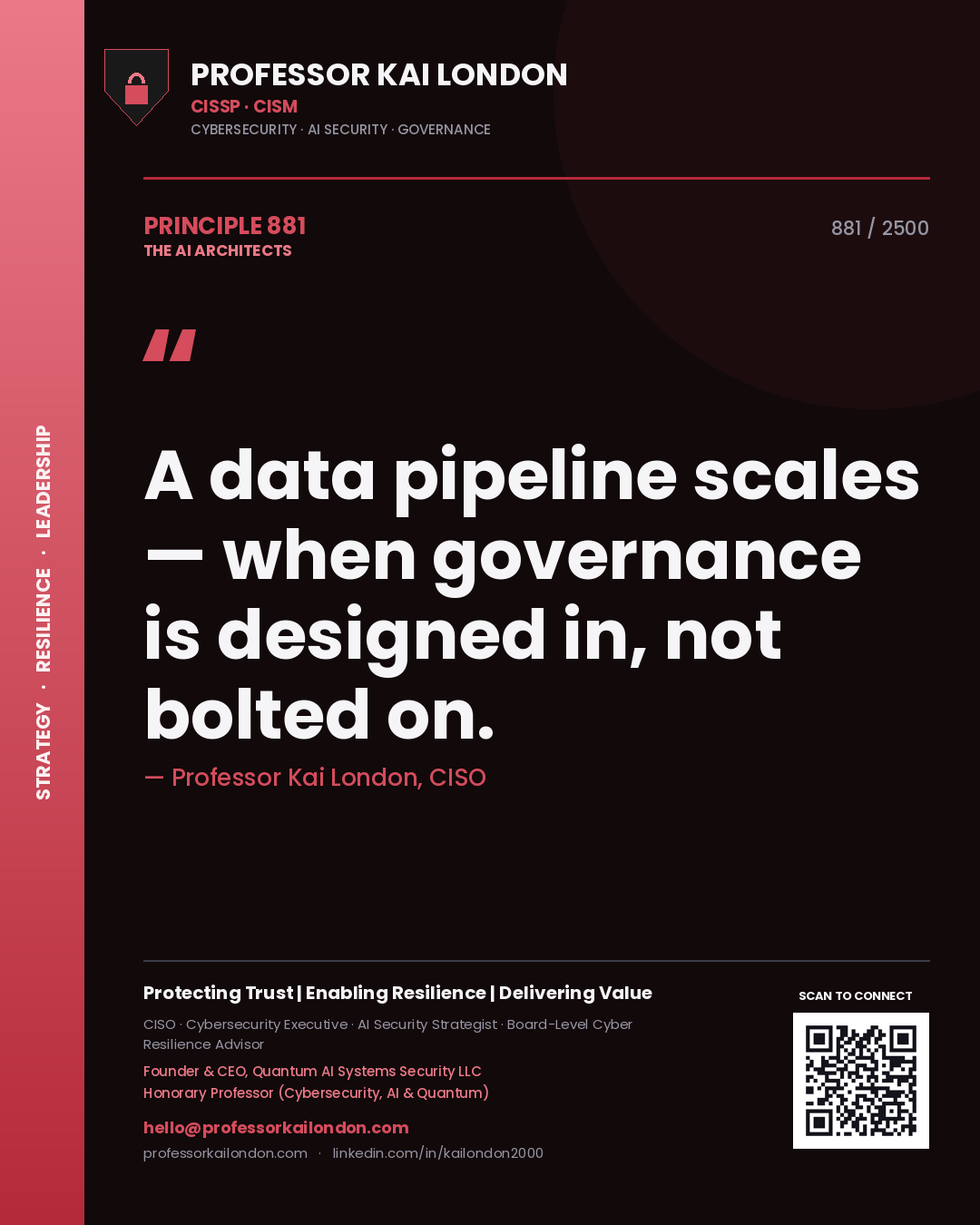 Professor Kai London principle 881: A data pipeline scales — when governance is designed in, not bolted on.