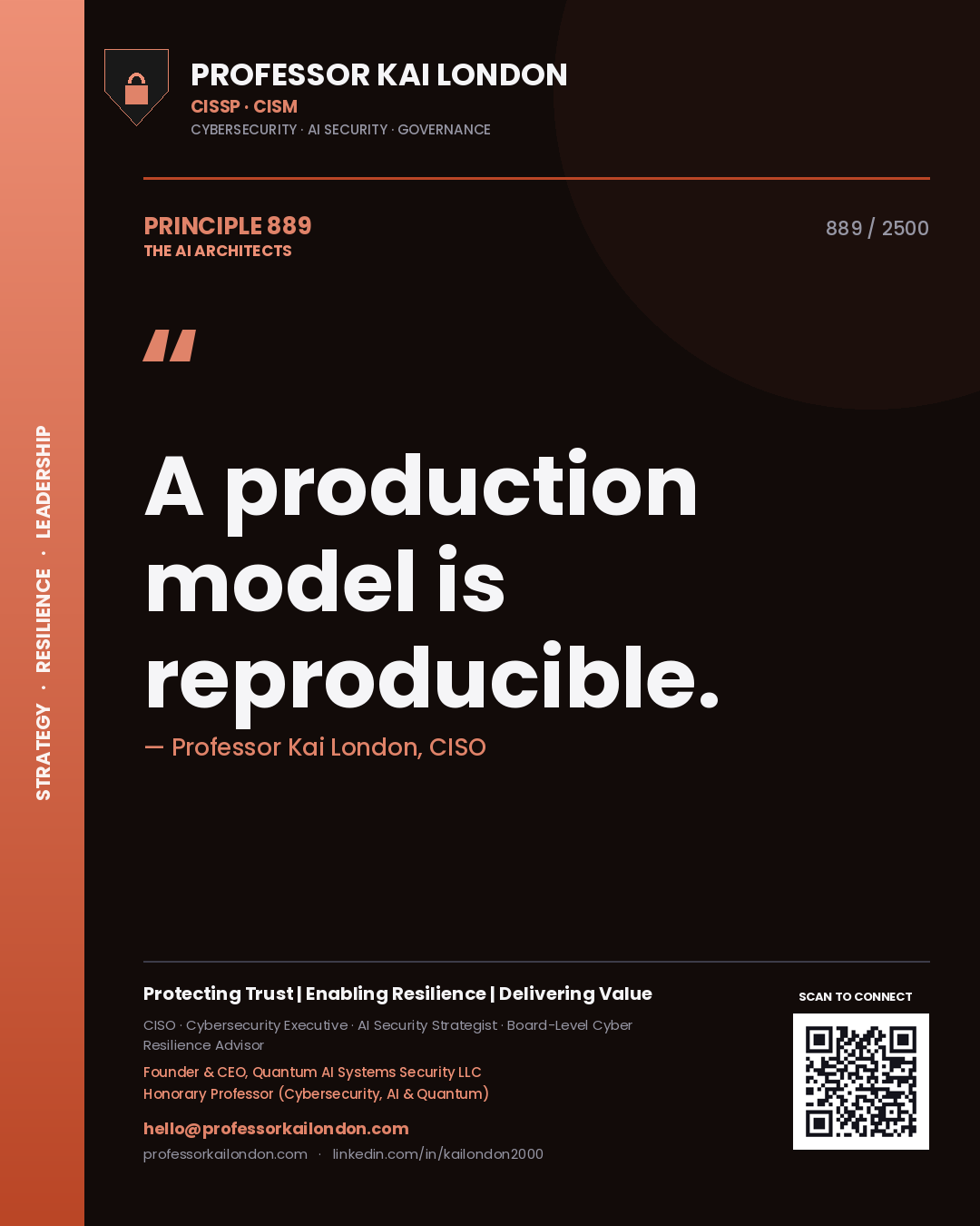 Professor Kai London principle 889: A production model is reproducible.