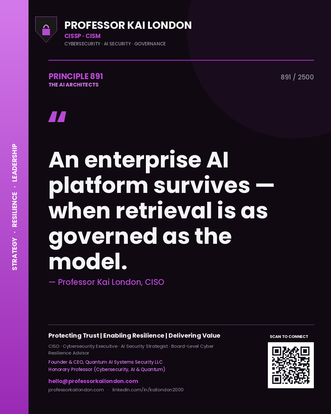 Professor Kai London principle 891: An enterprise AI platform survives — when retrieval is as governed as the model.