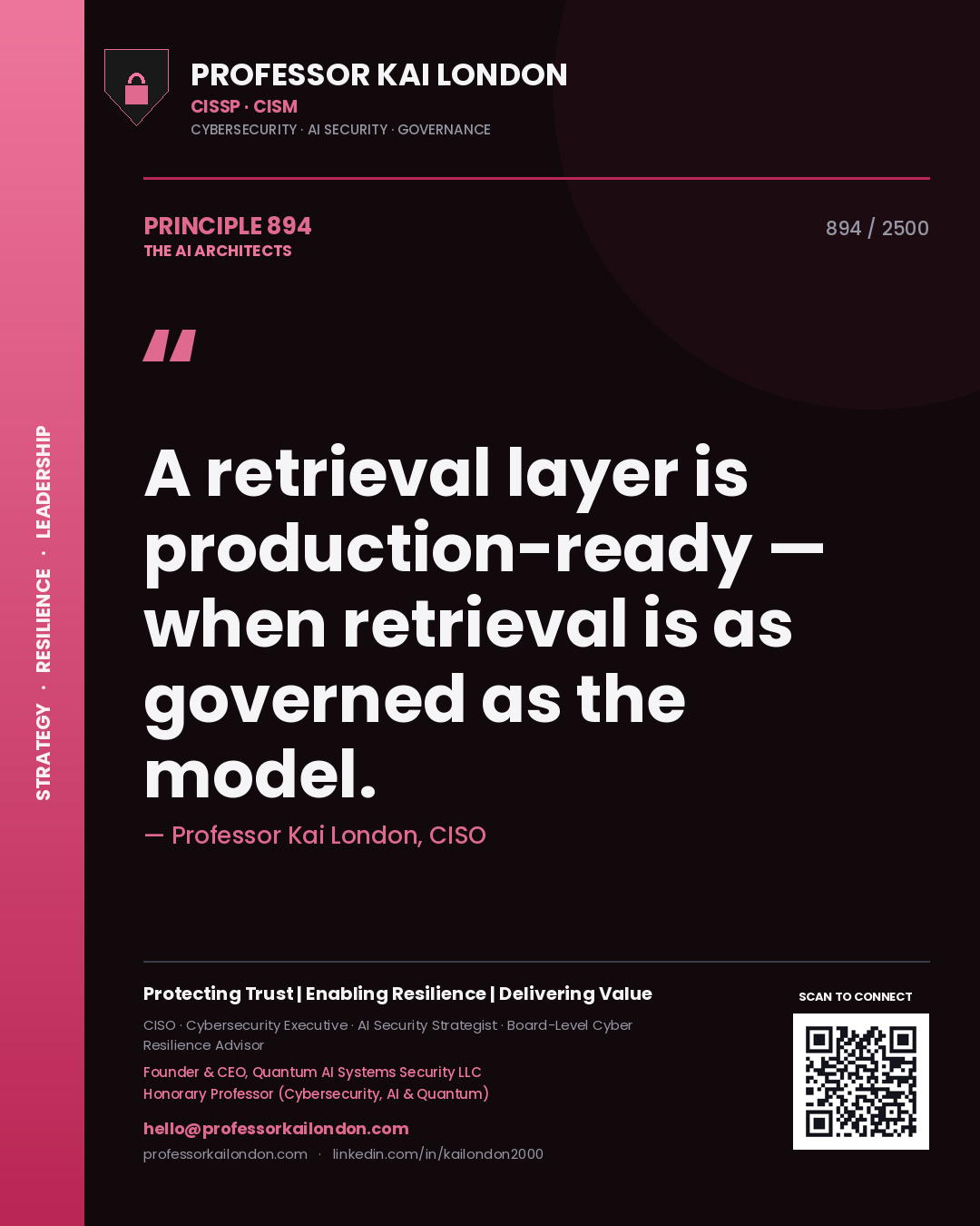 Professor Kai London principle 894: A retrieval layer is production-ready — when retrieval is as governed as the model.