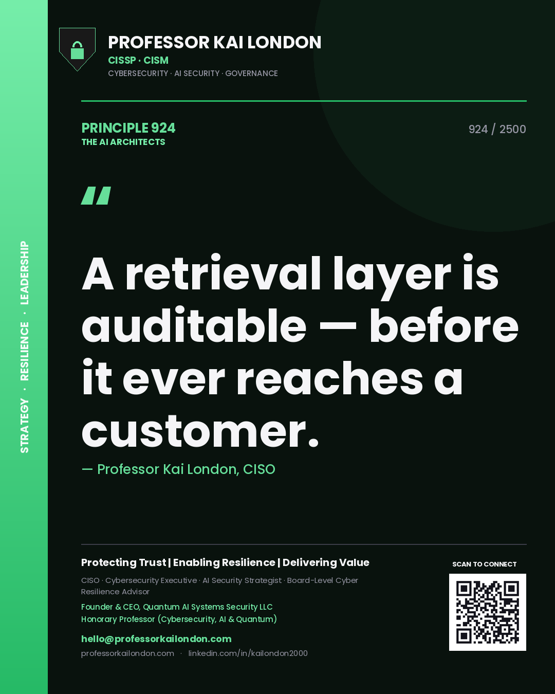 Professor Kai London principle 924: A retrieval layer is auditable — before it ever reaches a customer.