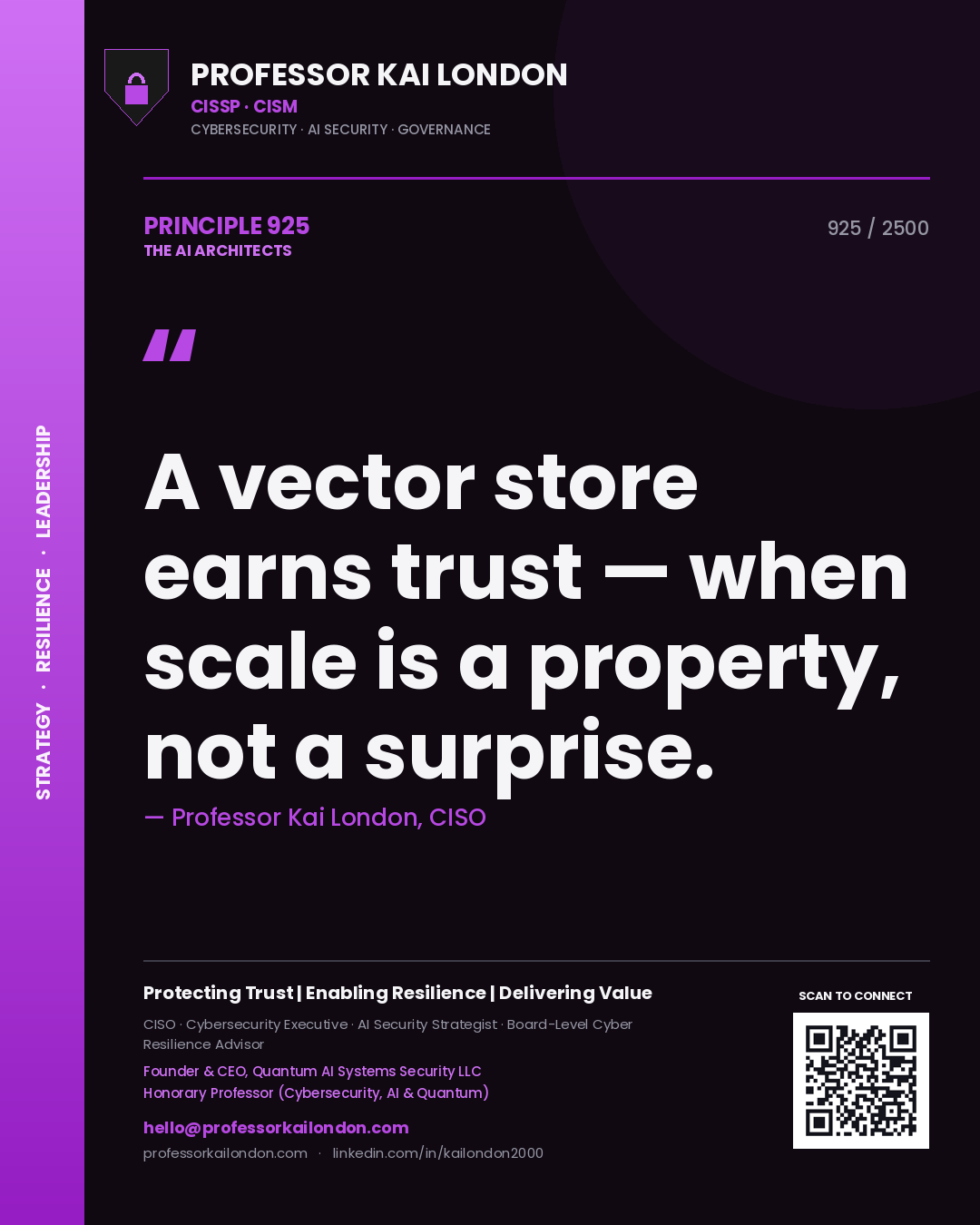 Professor Kai London principle 925: A vector store earns trust — when scale is a property, not a surprise.