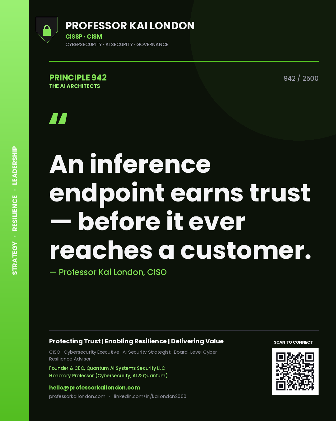 Professor Kai London principle 942: An inference endpoint earns trust — before it ever reaches a customer.