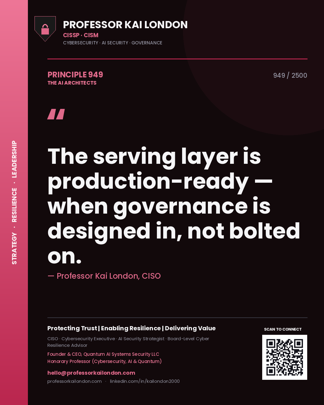Professor Kai London principle 949: The serving layer is production-ready — when governance is designed in, not bolted on.