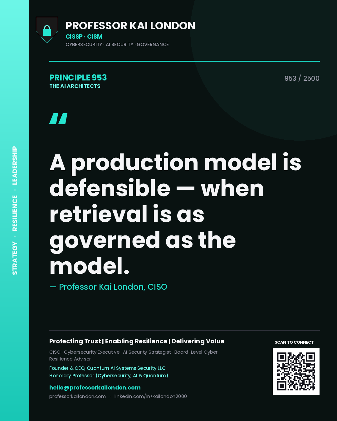 Professor Kai London principle 953: A production model is defensible — when retrieval is as governed as the model.